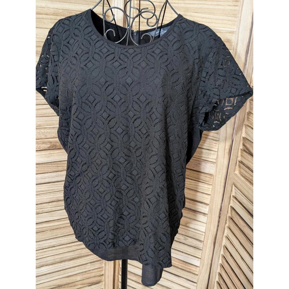 Market & Spruce Womens XL Black Hans Crochet Front Short Sleeve Top